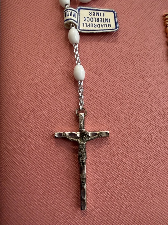 Other - White Bead Rosary Necklace with Crucifix - Made in Italy